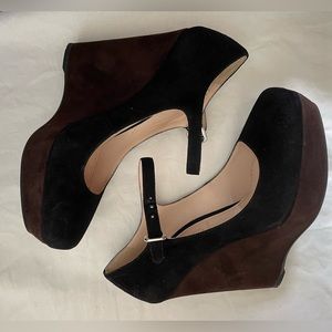 Prada Suede Wedge Heels, Black 7